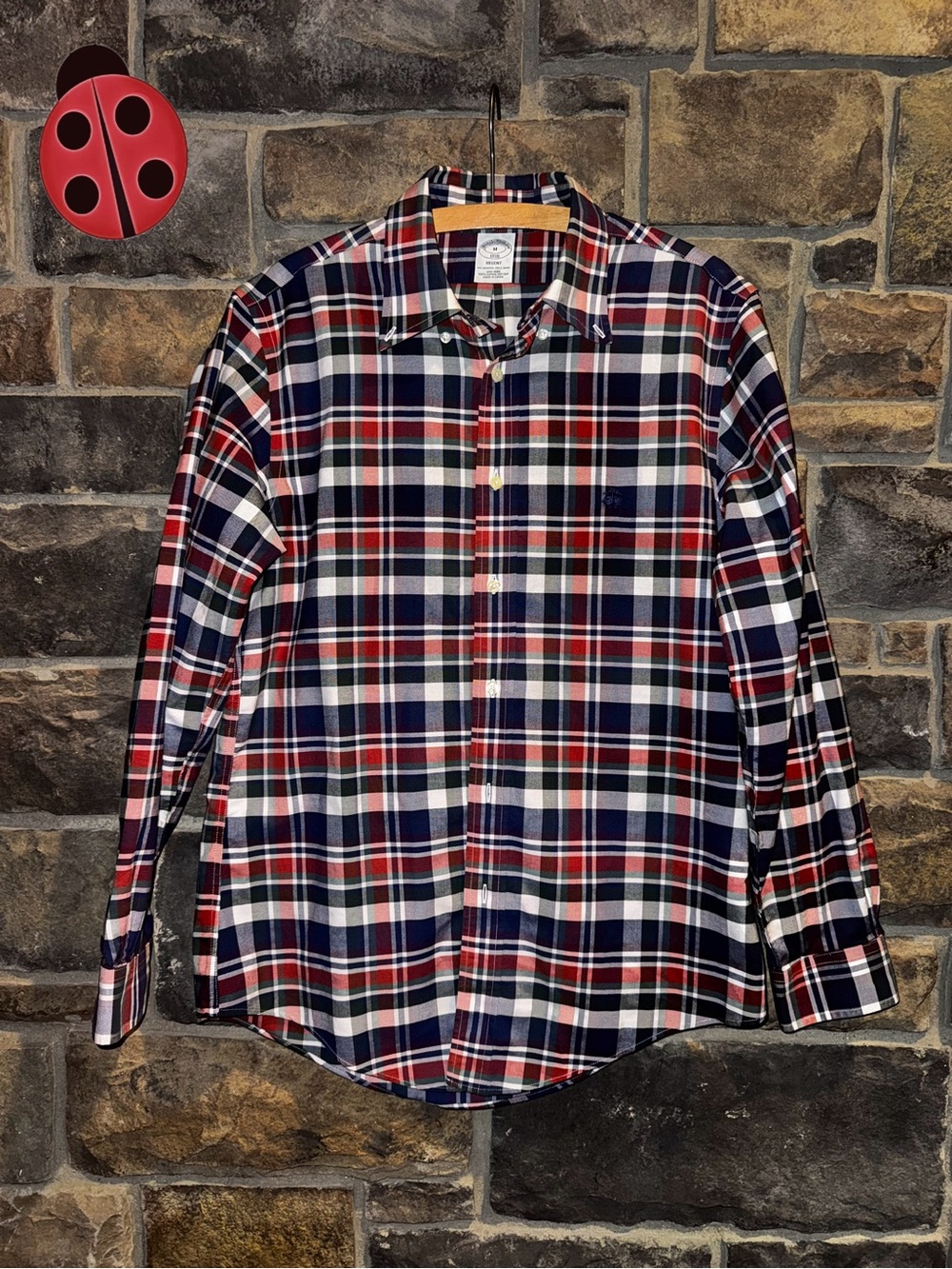 Brooks Brothers Red, Navy & White Plaid Button-Down Shirt -M